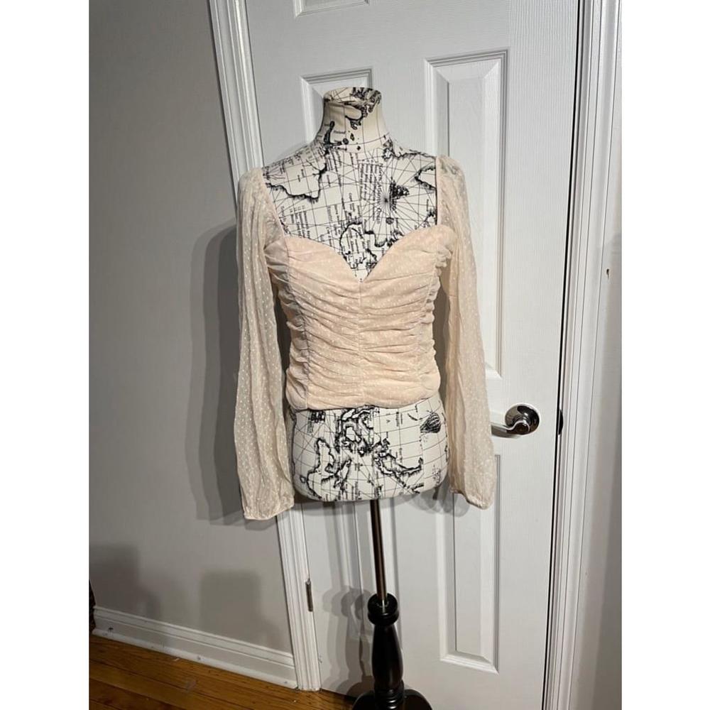 NWOT Socialite Polka Dot Ruched Long Sleeve sheer Coquette Coastal Pastel crop
